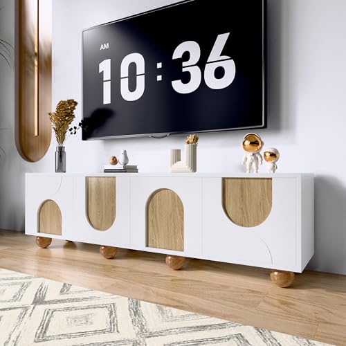 Yihomfy Meuble TV à Quatre Portes, Meuble TV Bas. Design Unique, veinage du Bois Vintage. 175 x 38 x 50 cm