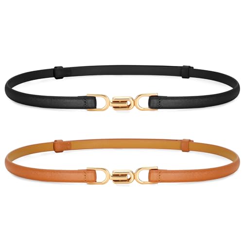 VONMELLI Women's Leather Skinny Belt for Dress Adjustable Thin Waist Belt for Ladies