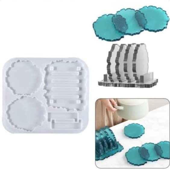 Tray Resin Art Molds Creative DIY Multipurpose Transparent Silicone Coaster Tray Mold (Coaster with Stand Set)-image-19