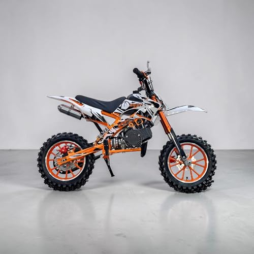 Image of Amaze ZR Super 50cc Petrol Dirt Bike for Kids | 2 Stroke Mini Off Road Bike | Dual Start | Disc Brake | Rear Suspension | Max Speed 45 km /h | Kids Mini Motorcycle (Multicolor Chassis) (Orange)