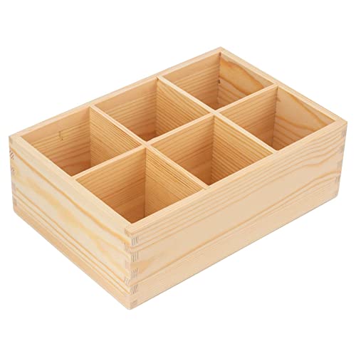 Image of LepoHome Wood Pen Holder, Unfinished Wooden Remote Control Pencil Holder Caddy, Rustic Table Organizer with 6 Compartments for Art Supplies, Pen, Phones, Home, Office, School Desktop