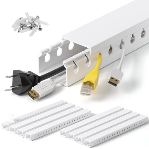Image of 1.2 inch H x 1.6 inch W Cable Management Raceway, 132in Under Desk Channel, White | Slotted Wire Duct, 8Pack, 16.5in Each, Heavy-Duty PVC Cable Management for Server Racks, Network Cables & Electrical Cabinets