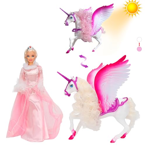 BETTINA White Unicorn Set and 12" Fairy Tale Princess Doll, Color Change Hair Horse, Doll Girls' Unicorn Doll Toys Gifts, Unicorn Gifts for Girls Age 3 4 5 6 7 (White Unicorn)