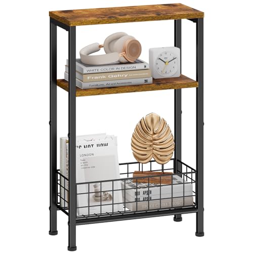 X-cosrack Narrow Side Table, Small End Table with Storage, 3-Tier