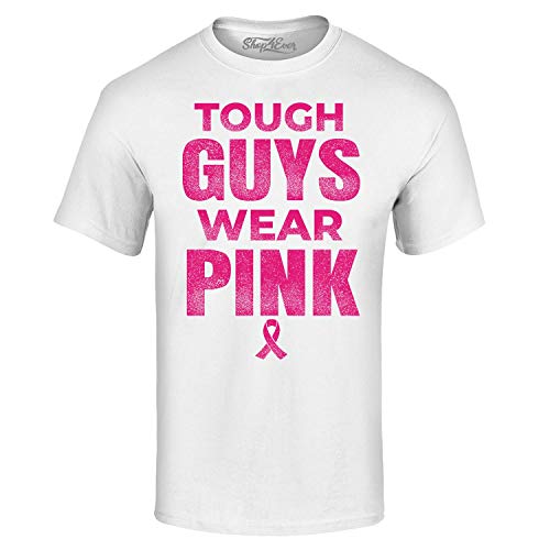 shop4ever Tough Guys Wear Pink T-Shirt Breast Cancer Awareness Shirts Medium White 17980