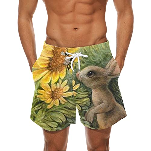 Speed Swim - Traje de baño para hombre, impresión digital 3D de Pascua, bolsillo con hebilla, pantalones cortos de solapa para hombre, pantalones cortos largos, verde, XXL