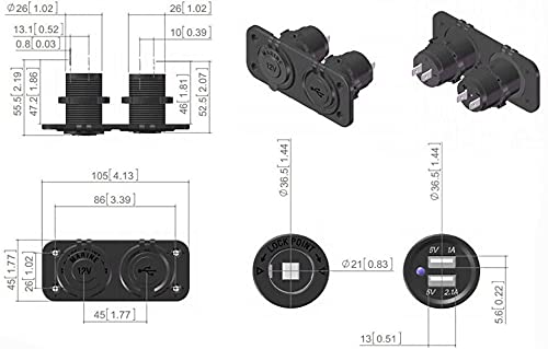 Ginsco Cigarette Lighter Socket Splitter 12V Dual Usb 2.1A/1A Charger Power Adapter Outlet For Car Boat Marine Motorcycle Scooter Rv Diy Kit (Black) #TOP4