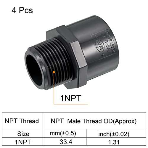 PATIKIL 1NPT Male Thread Pipe Fitting, 5 Pack UPVC 1" Socket Schedule 80 Straight Tube Hose Connector Adapter for Water Pipes Gray - Image 3