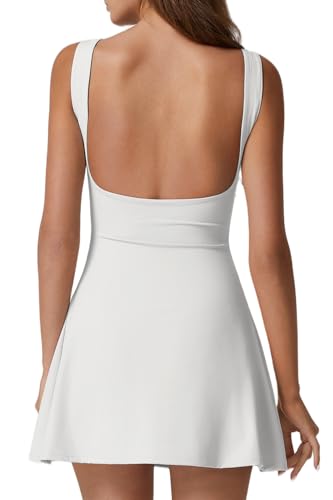 QINSEN Womens Open Back Tennis Dress with Built-in Shorts