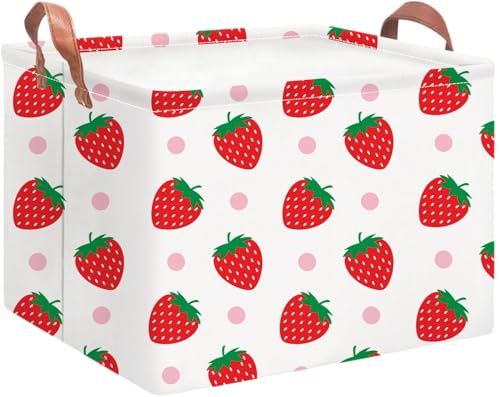 Image of NTAOHAMPER Rectangular Storage Basket Empty, Storage Bin with Handles, Room Decor, Gift Basket, Book Box(Strawberry)