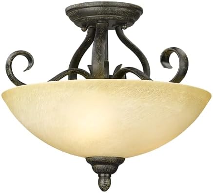 Golden Lighting Riverton Semi-Flush (Convertible) in Peppercorn with Linen Swirl Glass