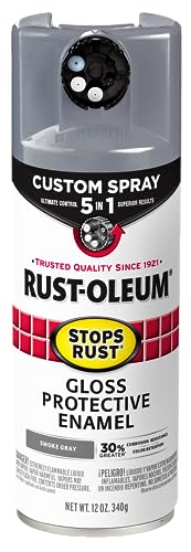 Image of Rust-Oleum Stops Rust Custom 5-in-1 Spray Paint, Gloss Smoke Gray | Rust Preventive Enamel, Multi Surface (Metal, Wood and More), Adjustable Dial for Better Control, Fast Dry, Comfort Tip
