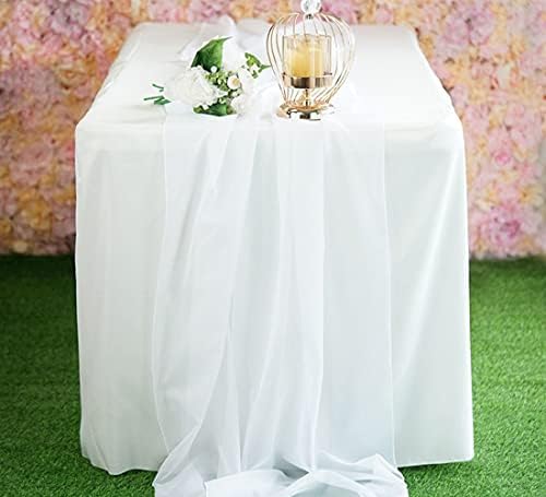 White Chiffon Table Runner 27x120 Inches for Weddings Party Bridal Table Decorations Voile Sheer Chiffon Outdoor Tablerunner 10ft for Long Tables Backdrop Drapes Romantic Decor