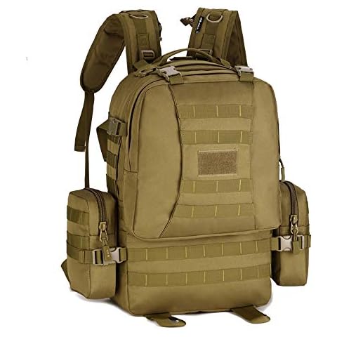 Hiking Backpack, 50L Tactical Backpack Military Army Combat Rucksack MOLLE 15.6 inch Laptop Rucksack Trekking Backpack Green Cover