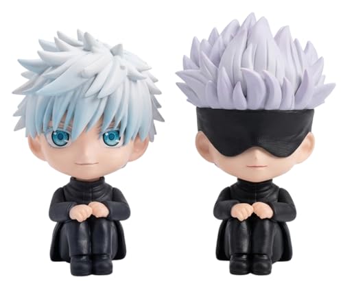 Image of Anime Action Figure Inspired by Satoru Gojo, Cute Sitting Figurine Set for Car Dashboard & Home Decor, Mini Collectible Statue with Mask, Gift for Anime Fans (Satoru Gojo - Set of 2)