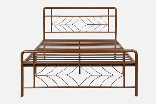 Image of Vara Metal Queen Size Bed Without Storage | Wrought Iron Double Bed with Headboard & Footboard | Sturdy Powder Coated Platform Bed Queen Size Cot for BedroomLivingRoom Brown (75x60)