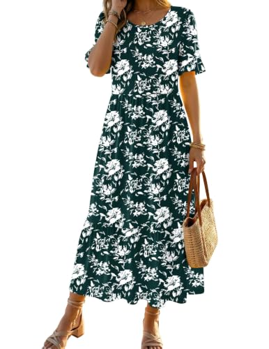 Image of Zeagoo Womens Summer Dresses 2026 Casual Midi Dress Flowy Sundress Ruffle Short Sleeve Tiered Dresses A Line Boho Dress