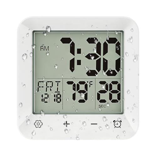onannos Bathroom Clock Waterproof Shower Timer, Digital Wall Clock with Countdown, Touch Screen, LCD