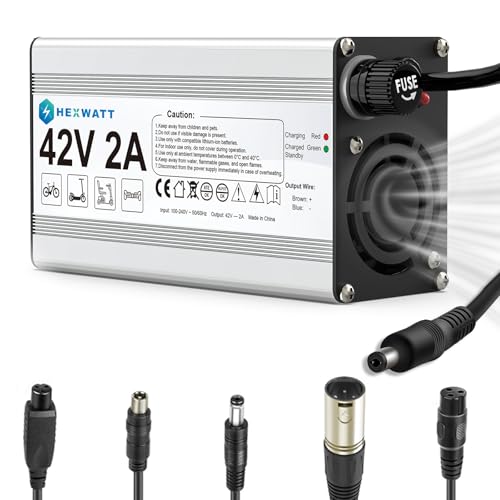 Hexwatt 42V 2A Charger for 36V Lithium-ion Battery ebike Electric Bike Electric Scooter Hoverboard Universal Replacement Charger with 6 Connectors