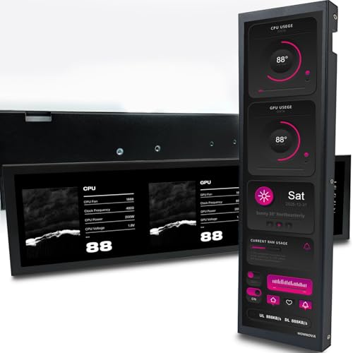 Image of WOWNOVA 9.2 inch LCD Screen Inside PC Case Computer Temp Monitor Screen, 1 Click 1 Cable to Get Started Quickly PC Temperature Display IPS Sensor Panel CPU RAM HDD Data FPS Mini Monitor (Black)