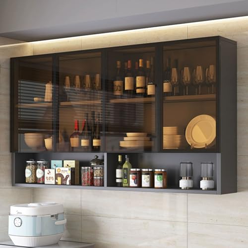 GFRYSBMQ Gabinete de Almacenamiento con Puerta de Vidrio montado en la Pared de Madera Maciza para baño, Cocina, balcón, Armario y Inodoro