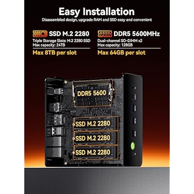 GMKtec Gaming Mini PC, AMD Ryzen 7 H 255 (Upgraded 8745HS) 64GB DDR5 RAM 1TB SSD, NUCBOX K12 Desktop Computer with 3X M.2 2280 Expansion, Oculink, Dual NIC 2.5G, HDMI 2.1, USB4