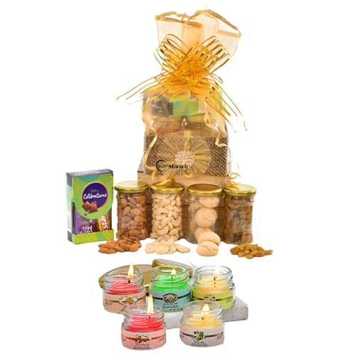 Image of NUTRI MIRACLE Diwali Assorted Dry Fruits Chocolate Gift Box | Corporate Candles Hamper For Staff Clients
