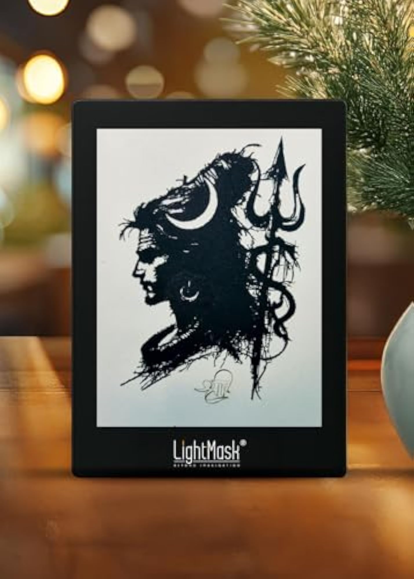 Tranquil Shiva Shadow Box Frame with Glowing Moon
