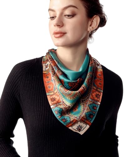 PoeticEHome 100% Pure Mulberry Silk Square Scarf 27"x27" Women Neckerchief Headscarf Gift Packed3