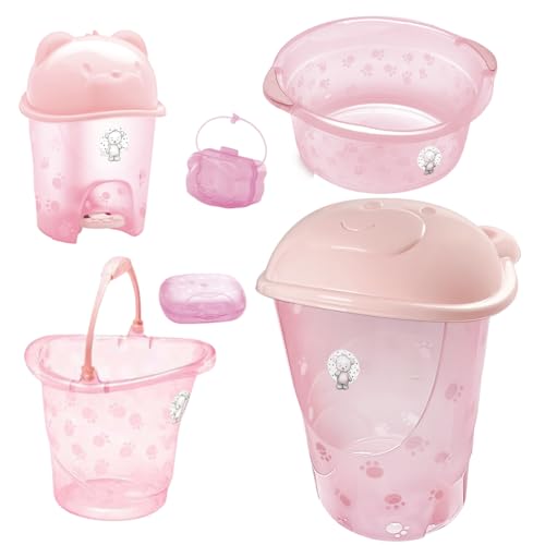 Kit Adoleta 6 pçs Cesto De Roupas Para Bebê Balde Bacia E Lixeira (Rosa Translúcido)