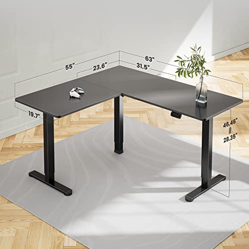 Ergear L-Shaped Electric Standing Desk, 63 Inches Double Motor Height Adjustable Sit Stand Up Corner Desk, Large Home Office Desk Computer Workstation, Black #TOP7