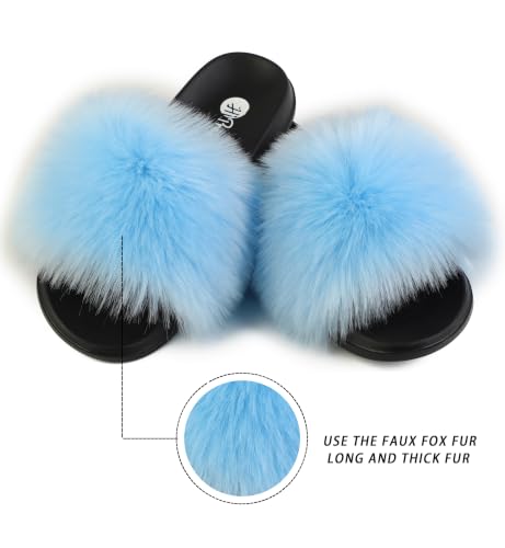 Image of Women's Faux Fur Slides, Open Toe Cute Fur Slippers, Indoor or Outdoor Comfortable Furry Slide Sandals With Fluffy Fur