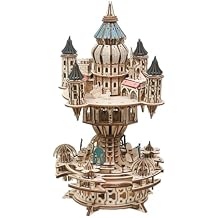 3D Wooden Puzzle for Adults, Mechanical Transmission Castle in The Sky Music Box Wooden Model Kit to Build, 534PCS DIY Assembly Steampunk Puzzle Craft Toy Gift, KIT Version
