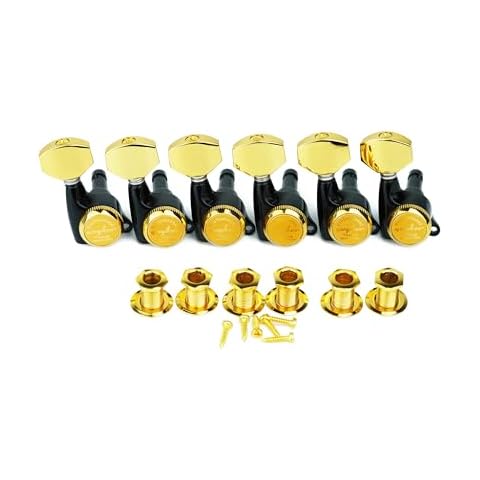 Guyker Guitar Locking Tuners (6 Right Handed) - 1:18 Ratio Lock String Tuning Key Pegs Machine Heads with Hexagonal Handle Replacement for LP SG Style Electric, Folk or Acoustic Guitars - Gold+Black Cover