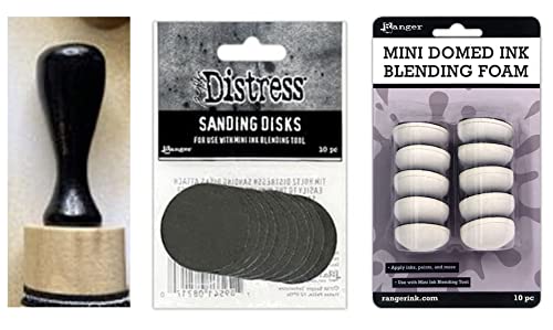 Blender Bundle- Includes One of Each: Mini Ink Blending Tool, Domed Blending Foam Set of 10 and Distress Sanding Discs Set of 10- Tim Holtz Ranger Ink