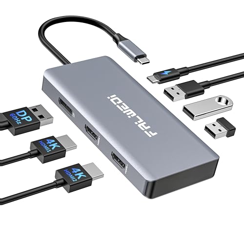 Adaptador USB C a HDMI dual para teletrabajo eficiente con tres puertos USB y carga estable