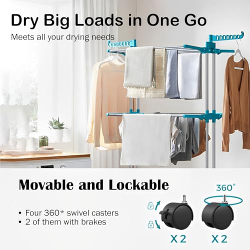 Image of JD FRESH Stainless Steel 2 Tier Big Clothes Drying Stand /Foldable Laundry Rack /Cloth Dryer /Hanger for Clothing /Outdoor /Indoor /Balcony Space Saver for Home (Blue)