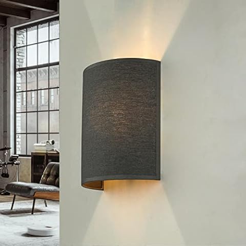 Wandleuchte Loft halbrund ALICE Grau Stoff blendarm B:20cm E27 gemütliche Wandlampe Schlafzimmer Wohnzimmer Cover