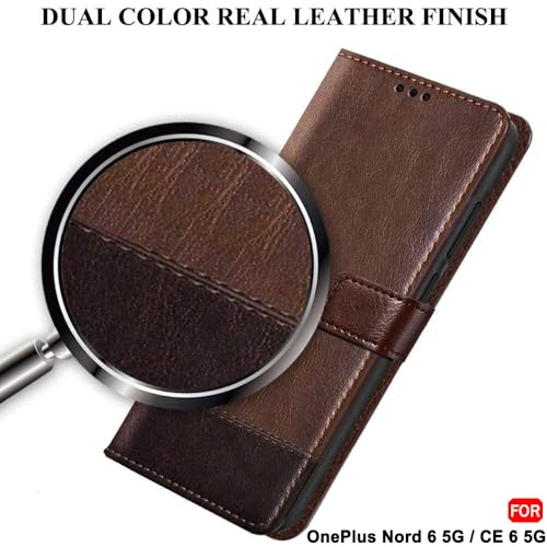 Image of TheGiftKart Flip Back Cover Case for OnePlus Nord 6 5G | Dual-Color Leather Finish | Inbuilt Stand & Pockets | Wallet Style Flip Back Case Cover for OnePlus Nord 6 5G (Faux Leather, Brown & Coffee)
