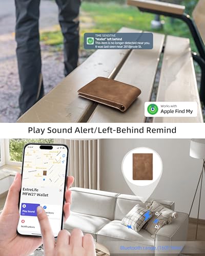 Image of Wallet for Men, Built-in Bluetooth Tracker with Apple Find My (iOS Only), RFID Blocking Bifold Mens Air Tag Wallet with GPS Tracker, Rechargeable Wallets Finder, Gift for Him, Brown