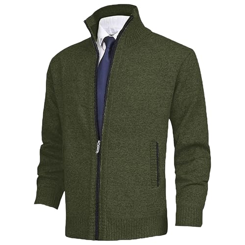 Men's Stand Collar Knitted Cardigan Full Zip Up Stand Collar Slim Fit Casual Knitted Sweater with 2 Front Pockets