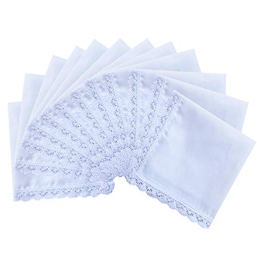 COCOUSM New Ladies White Cotton Handkerchiefs Crochet Lace Hanky -30cm