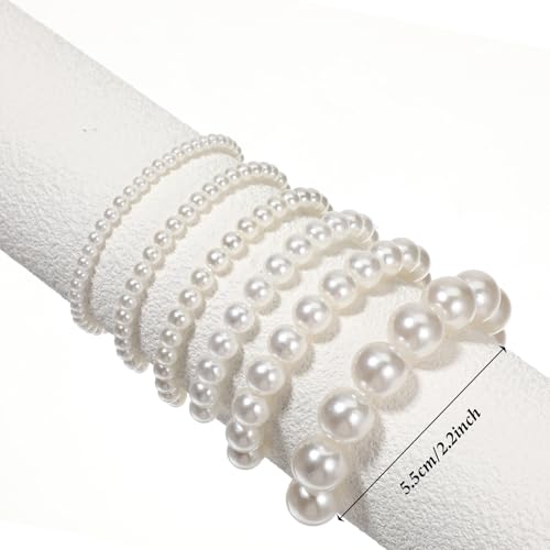 10 Pcs Pearls Bracelets for Women, White Stretch Bridesmaid Pearl Bracelets Boho Jewelry Stackable Faux Pearl Bracelet for Lady PearlBeaded Bracelet for Halloween Prom Party Christmas Gift3