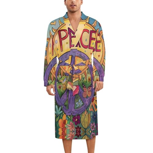 Peace Summer Garden Soft Robe Long Sleeve Bathrobes V Neck Sleepwear Spa Robes with Belt Men Woman