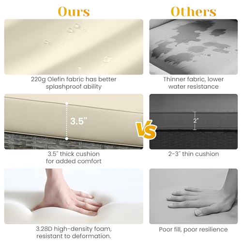 7 Pieces Outdoor Patio Furniture Sets with Glass Tea Table, PE Rattan Wicker Patio Conversation Set with Washable Cushions, Outdoor Patio Sectional Sofa Couch, Beige