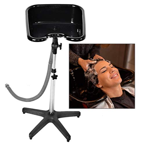 Foto von Schwarz Friseur Waschbecken, Höhe und Winkel einstellbar Rückwärtswaschbecken Friseur Becken, PP und Edelstahl Salon Waschbecken, 40 x 47 x 84 cm