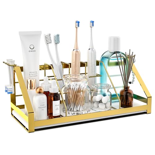 Toothbrush Holders Bathroom Counter Organizer and Storage with Removable Electric Toothbrush Head Holder and Divider Bathroom Organizer with Diatomite Drying Stone Mat for Vanity Kitchen Dresser
