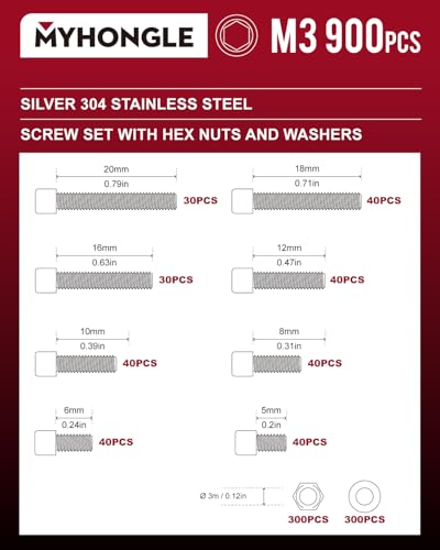 900 Pcs M3 Nuts and Bolts Set, Hex Socket Head Cap Screws Bolts and Nuts Set, Assorted Bolt and Nut Set with Washers, Stainless Steel Machine Screws Assortment Kit for Repair Fastener (M3-900) 2 900 Pcs M3 Nuts and Bolts Set, Hex Socket Head Cap Screws Bolts and Nuts Set, Assorted Bolt and Nut Set with Washers, Stainless Steel Machine Screws Assortment Kit for Repair Fastener (M3-900) - Image 2