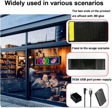 Image of LED Matrix Pixel Sign with Bluetooth App Control - 10x35 cm DIY Programmable Flexible LED Display for Car, Shop, Hotel, Bar & Business Scrolling Text, Emoji & Animation Panel USB Powered