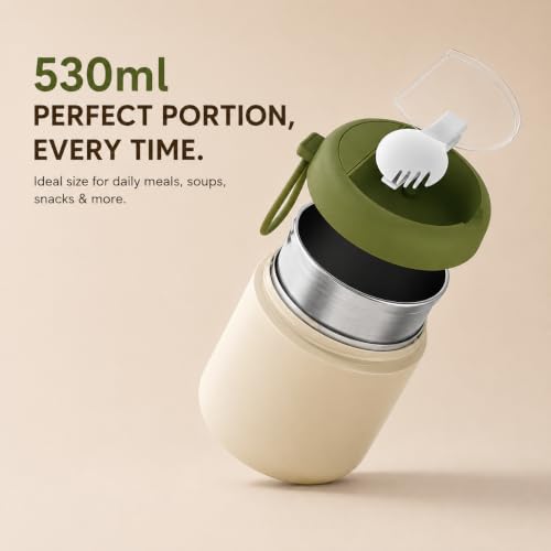 Image of 500ml Vacuum Insulated Stainless Steel Food Jar with Folding Spoon & Carry Handle | Hot 6 Hrs & Cold 10 Hrs Thermal Lunch Container | BPA Free Double Wall Food Flask for School Office - White